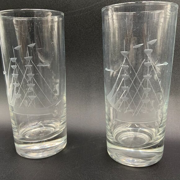 Set of 4 Badash Crystal Poland Hand-Cut Tall Ship Seagulls Collins Glasses - Picture 3 of 9